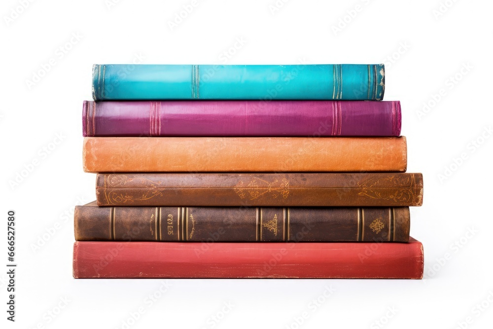Naklejka premium Colorful antique books on a white backdrop