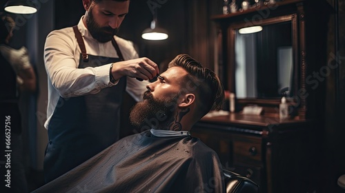 The proficient barber expertly applies aftershave lotion. Grooming, skincare, traditional barbershop, rejuvenation, relaxation, male self-care. Generated by AI.