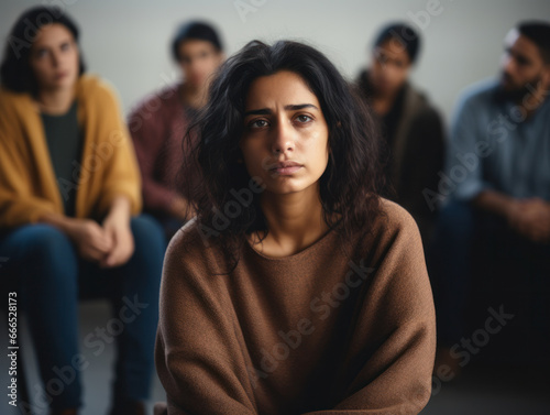 depressed woman at support group meeting