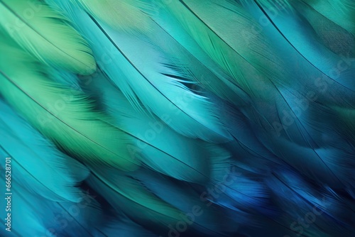 Background of soft and blurred style with blue and green chicken feathers