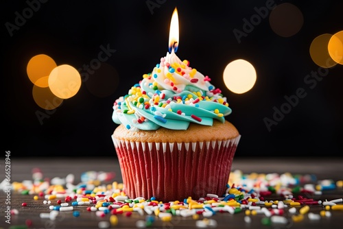 Birthday candles on a cupcake adorned with color