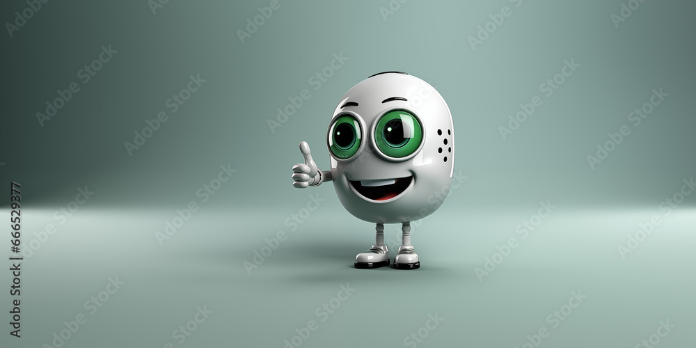 Lachender lustiger Smiley Kopf in grün Metall mit Zähnen und großen Augen Cartoon in Querformat für Banner, ai generativ Lachender lustiger Smiley Kopf in grün Metall mit Zähnen und großen Augen Cartoon in Querformat für Banner, ai generativ