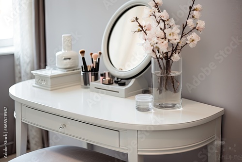 Vászonkép Elegant dressing table with round mirror for interior design and home staging