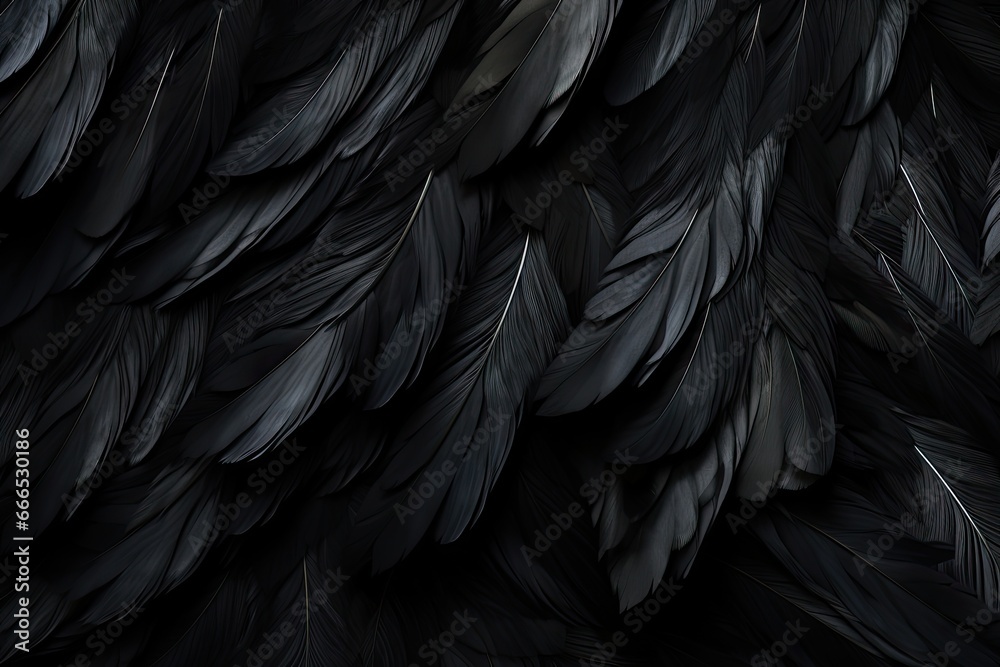 Feathers texture on abstract dark background for design black wing detail Feathers texture on abstract dark background for design black wing detail