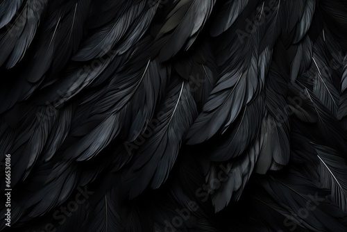 Feathers texture on abstract dark background for design black wing detail