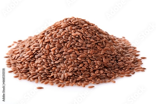 Flax seeds piled alone on white