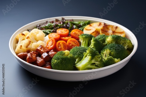 A nutritious diabetic-friendly meal with vegetables isolated on a gradient background 