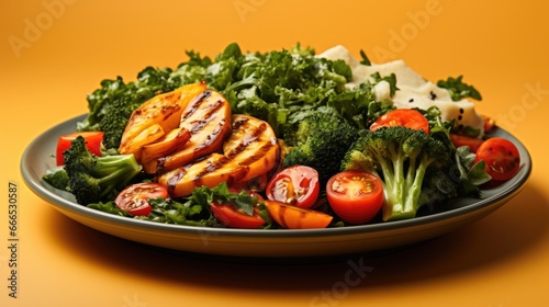 A nutritious diabetic-friendly meal with vegetables isolated on a gradient background 