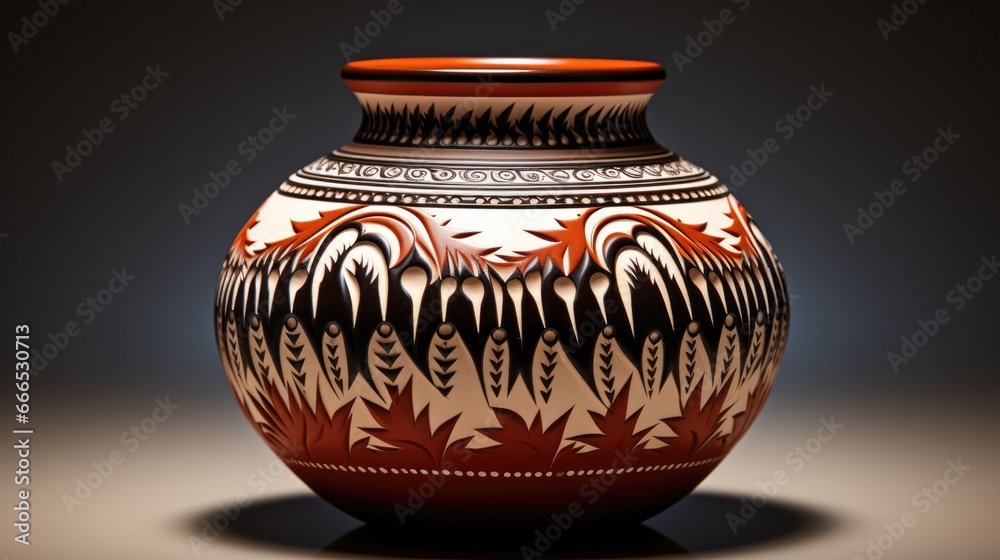 An intricate Native American pottery piece isolated on a gradient background  - obrazy, fototapety, plakaty 