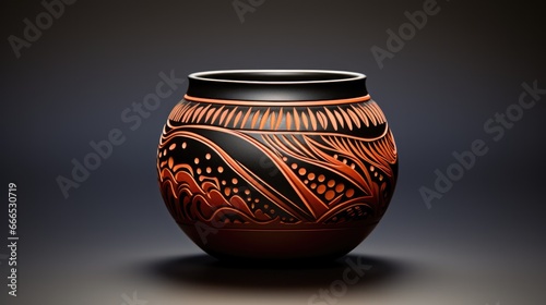 An intricate Native American pottery piece isolated on a gradient background 