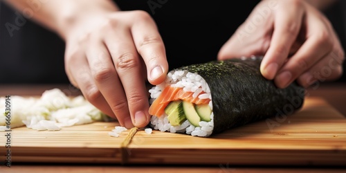 a chef shows ready-made sushi