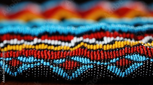 Close-up of intricate Native American beadwork background with empty space for text 