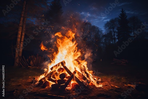 Gorgeous fire at night against a black backdrop