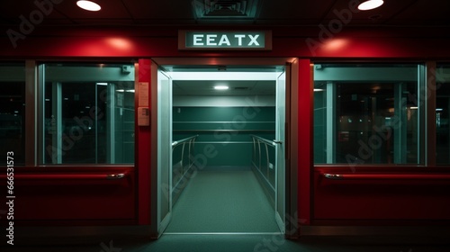an emergency exit door with illuminated exit sign