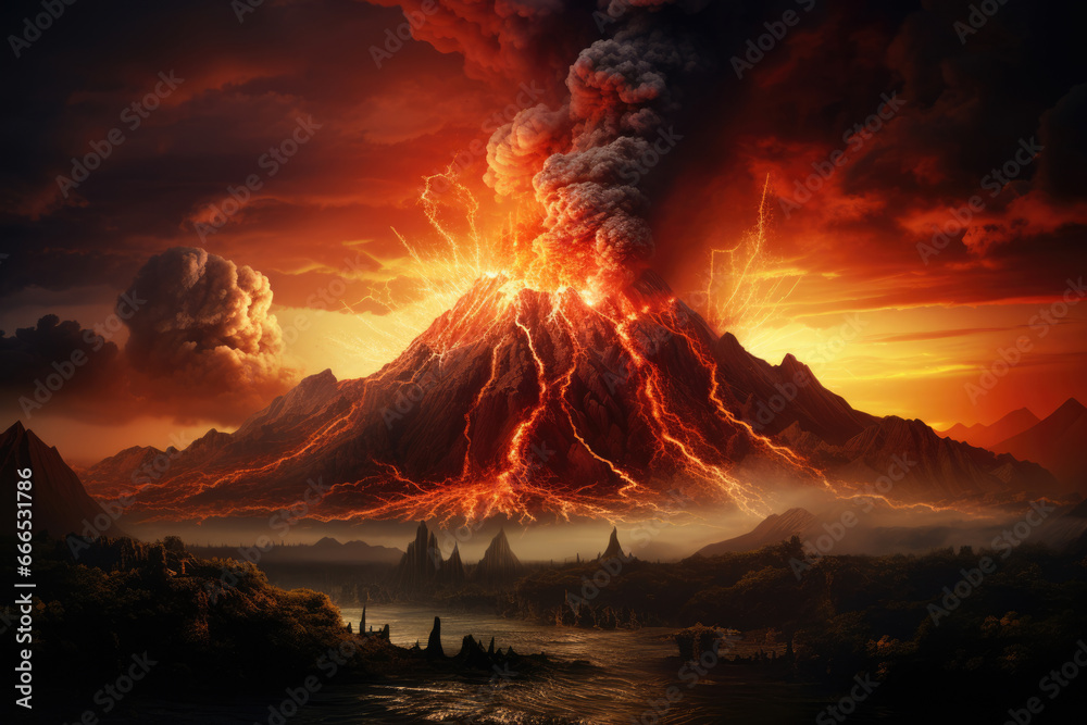 Active volcano eruption, natural disaster
