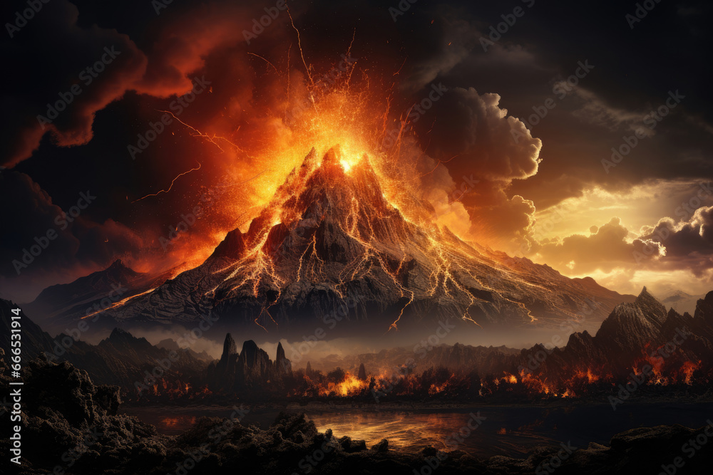 Active volcano eruption, natural disaster