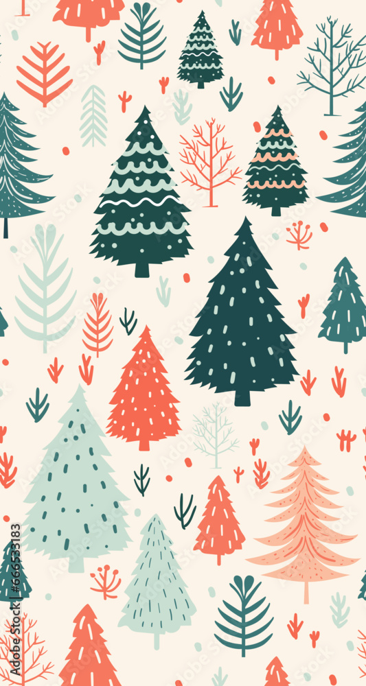 Christmas pattern with trees. Xmas print. Wallpaper for smartphone background, home screen, vector illustration