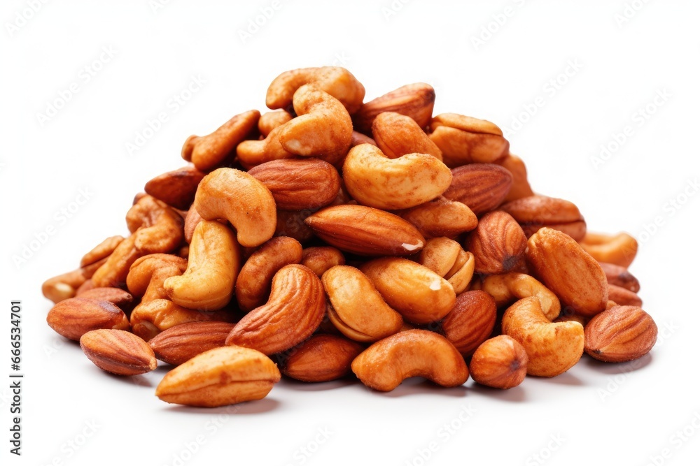 Roasted nuts arranged separately shelled with clipping path for packaging Roasted nuts arranged separately shelled with clipping path for packaging