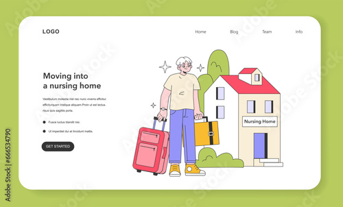 Senior life milestones web banner or landing page. Elderly character