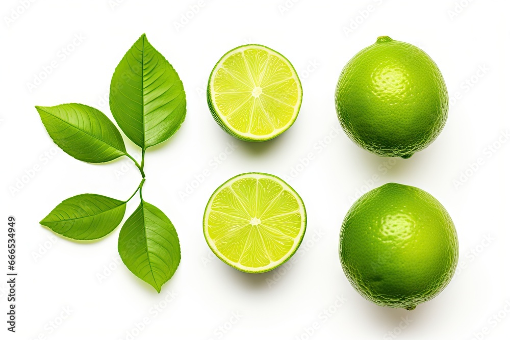 Sliced lime with green leaf isolated top view Sliced lime with green leaf isolated top view
