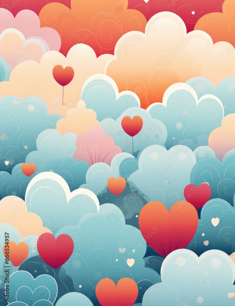Cute pattern background, beautiful, sweet colors, wallpaper, heart, cloud