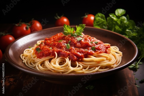 Tomato sauce over Italian pasta