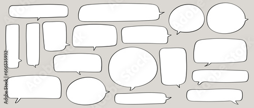 Black and white vector speech bubble set. Hand drawn doodle sketch style speech bubble.