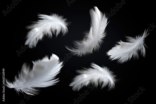 White feathers floating in a dark background