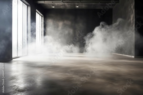 Concrete smoke floor background scene. Wall room surface asphalt. Generate AI