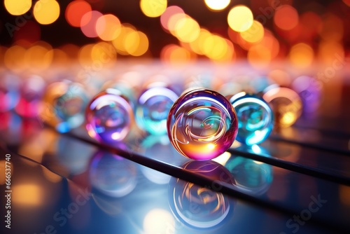 Glass multi-colored balls. Macro photography. Colorful background. Generated by artificial intelligence
