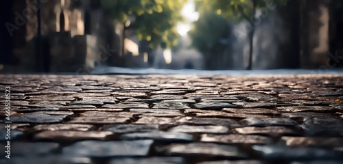 Rustic Cobblestone Street Echoing Tales of Yesteryears, generative Ai