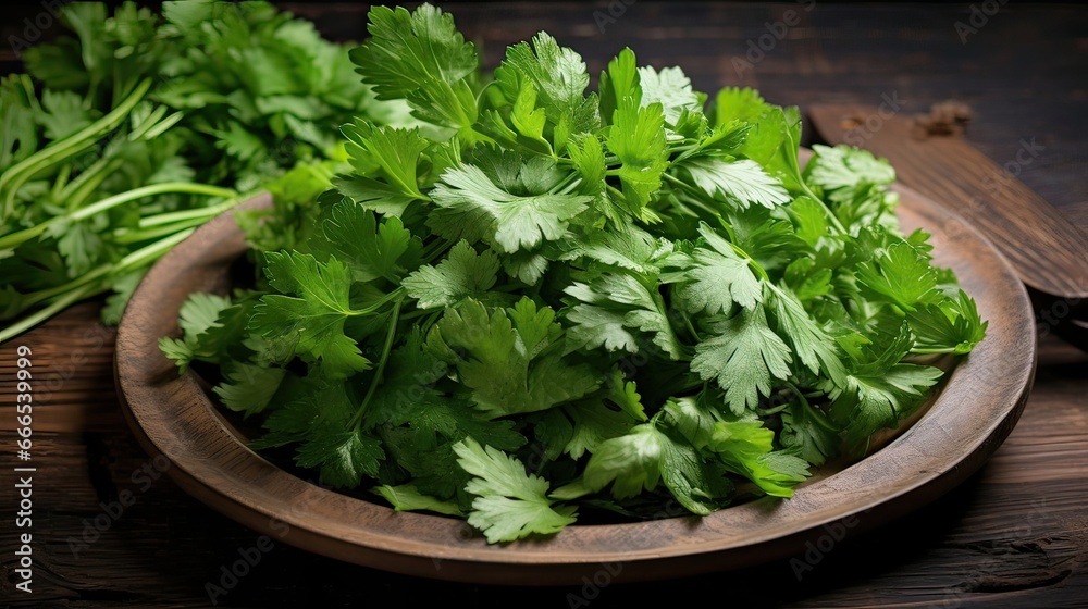 Fragrant cilantro leaves enrich culinary delights with an inviting aroma and a layer of flavor complexity. Culinary enrichment, versatile seasoning, aromatic depth, natural herb. Generated by AI. Fragrant cilantro leaves enrich culinary delights with an inviting aroma and a layer of flavor complexity. Culinary enrichment, versatile seasoning, aromatic depth, natural herb. Generated by AI.