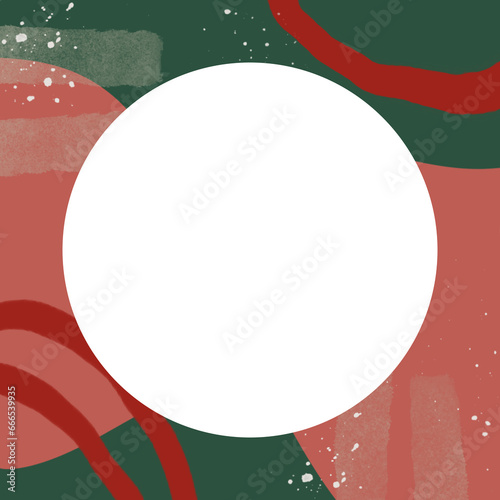 Abstract modern art Christmas frame template. Smooth shapes and texture brushes. Traditional red and green colors. Space for text. For cards, posters, invitations, covers.