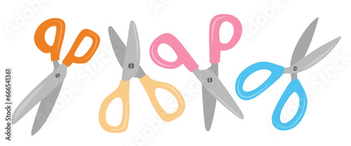 Cute cartoon scissors symbol clipart set isolated on white background.