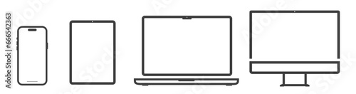Device icons: smartphone, laptop, tablet and monitor screen computer, Vector illustration