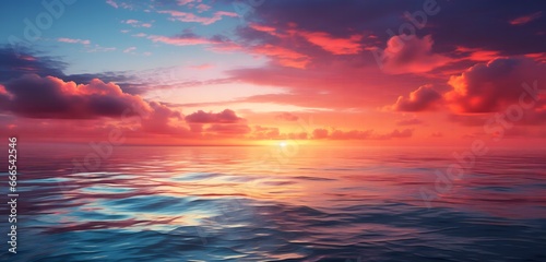 Sunset's Embrace Over a Calm Ocean, Painting Peaceful Horizons, generative Ai © Aleksandr