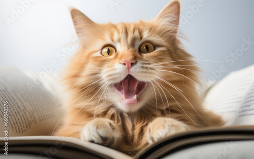 A cute cate reading a book