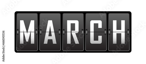 March. Name of the month on the cells of the mechanical tableau