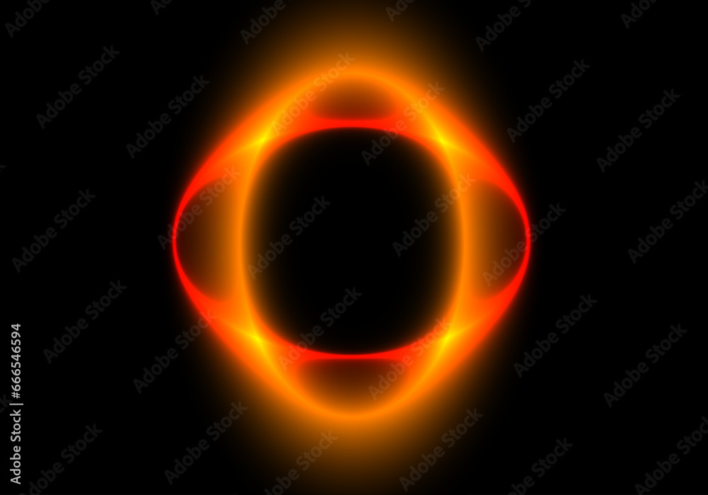 Fototapeta premium Figura geométrica en rojo , amarillo y naranja degradado sobre fondo negro
