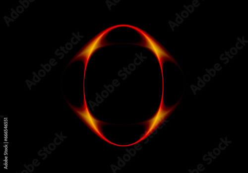 Fondo negro con elipse en rojo y amarillo brillante. 