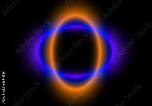 Figura de dos elipses entrecruzadas en naranja y azul degradado brillante sobre fondo negro