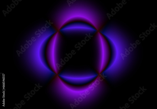 Figura geométrica en azul y morado brillante en forma de flor sobre fondo negro