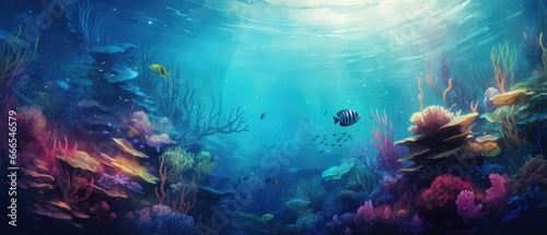 Coral reef and fish underwater abstract background marine ecosystem underwater sea view