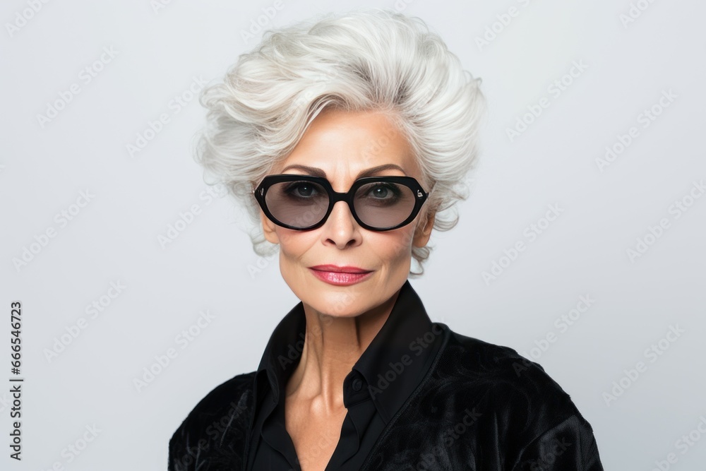 Portrait of stylish senior woman with short hairstyle isolated on white background. Graceful old woman with short silver hair. Generate ai