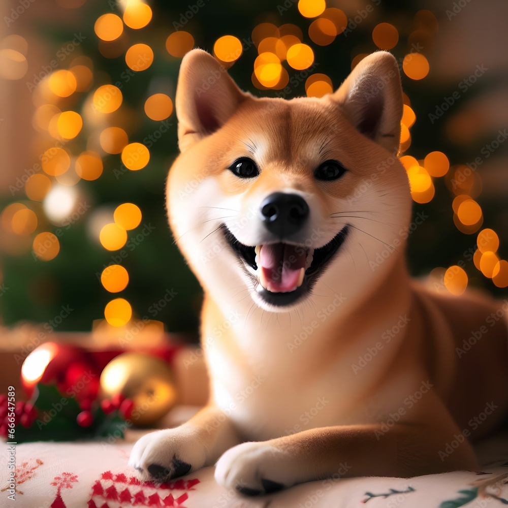 Happy Shiba Inu with Christmas atmosphere