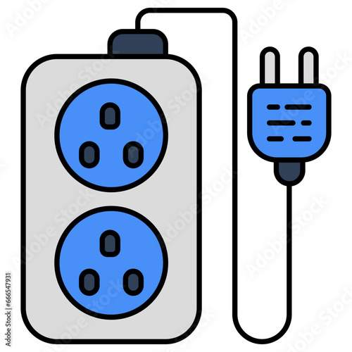 A flat design icon of extension cord