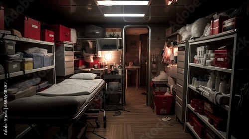 a well-lit, fully stocked first aid room