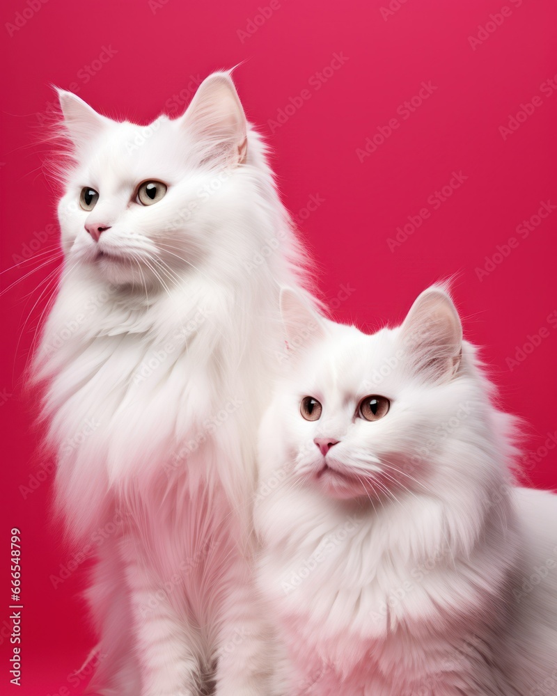 Two cute cats in front of red background Two cute cats in front of red background