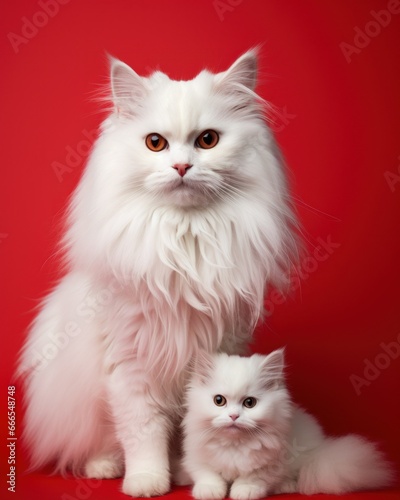 Two cute cats in front of red background © Mustafa