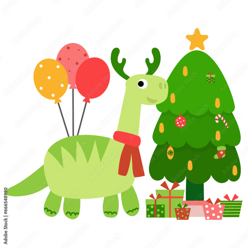 Obraz premium Dinosaur christmas happy new year, Dino clipart